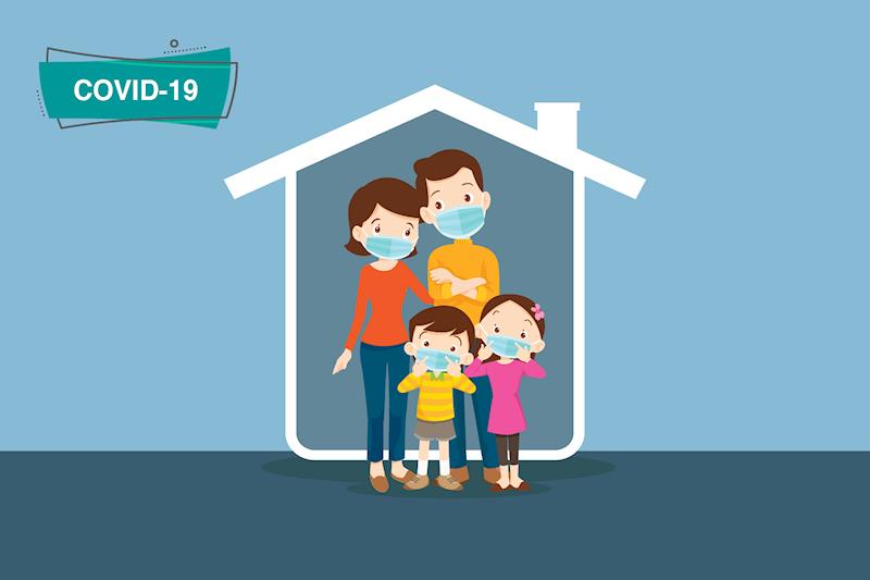 Disegno di una famiglia isolata in casa.
