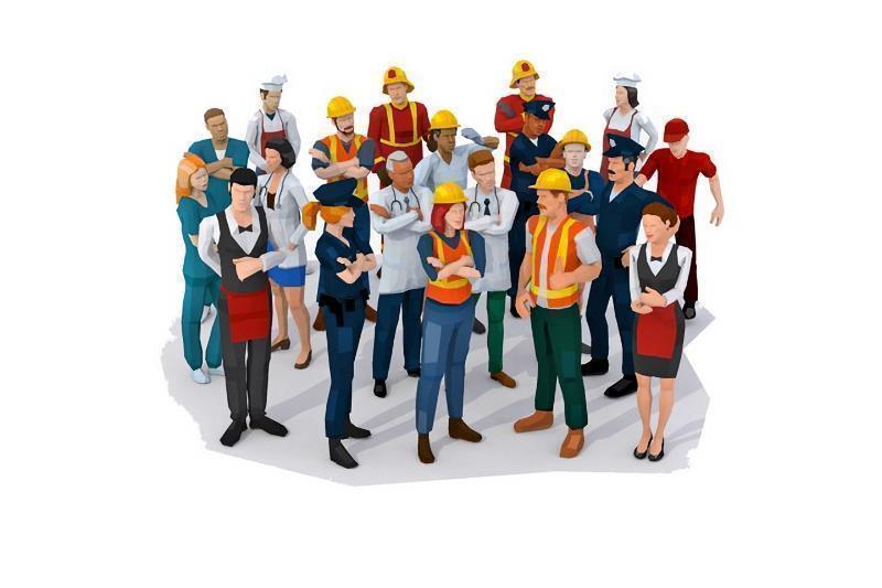 Figure di persone abbigliate per i rispettivi lavori.